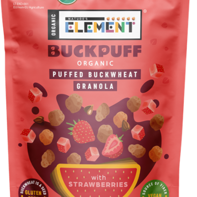 Organic puffed buckwheat granola with strawberries